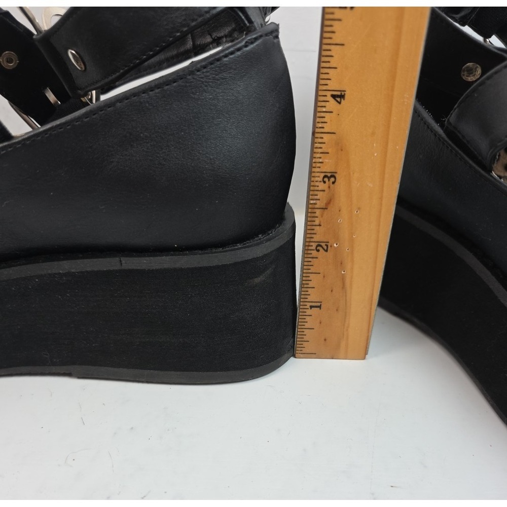 Demonia Sprite-02 Women's Size 8 Black Mary Janes Heart Buckles Platform Goth - Picture 9 of 11